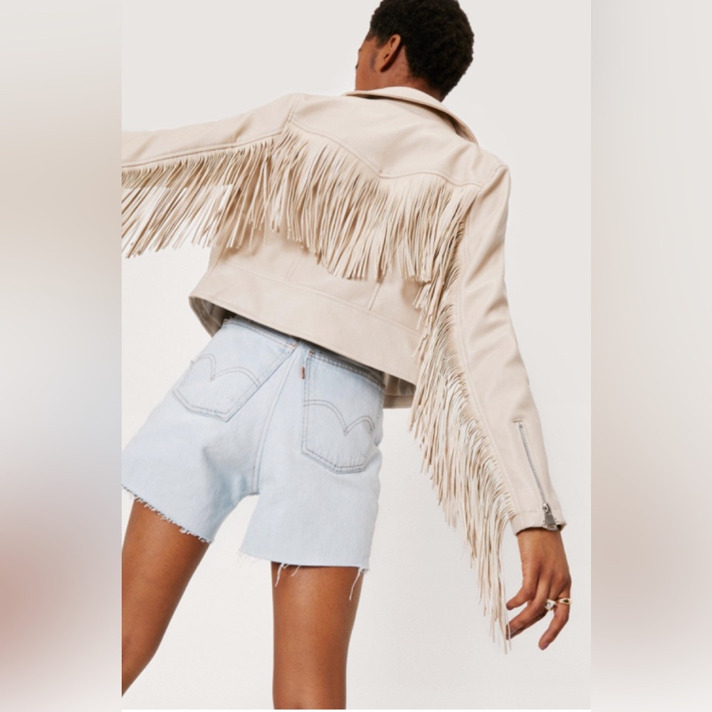 Faux Leather Fringed Moto Jacket